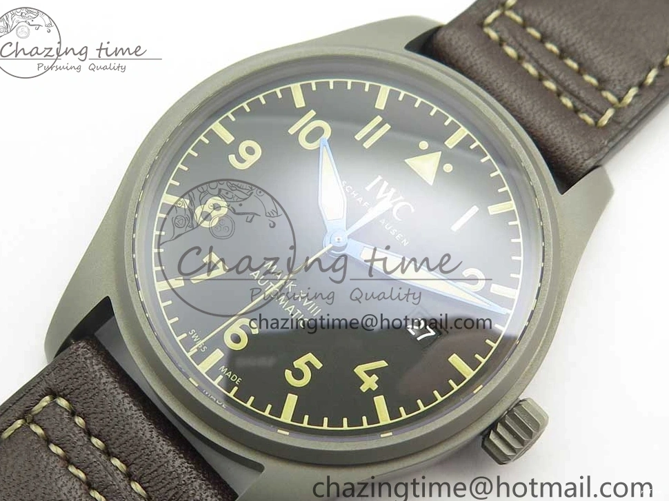 MIROTIME 0504 SmartChoice Mark XVIII IW327006 Titanium M+F 1:1 Best Edition Black Dial on Brown Leather Strap A 7145